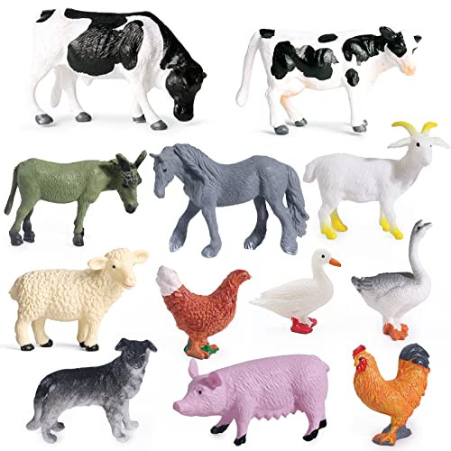 SIENON 12Pcs Realistic Mini Farm Animal Figurines - Plastic Barn Playset, Cake Toppers, Educational Toys for Kids Toddlers | Amazon (US)