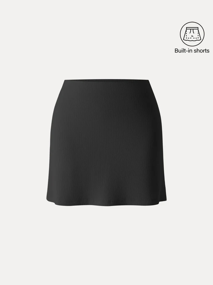 Stretch Cotton Pointelle A-line Mini Skirt with Built-in Shorts | OGLmove