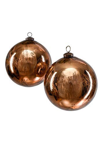 Serene Spaces Living Set of 2 Decorative Antique Bronze Mercury Glass Ball Ornament, Hanging Ornaments for Holiday Décor, Measures 7.5" Tall and 6" Diameter | Amazon (US)