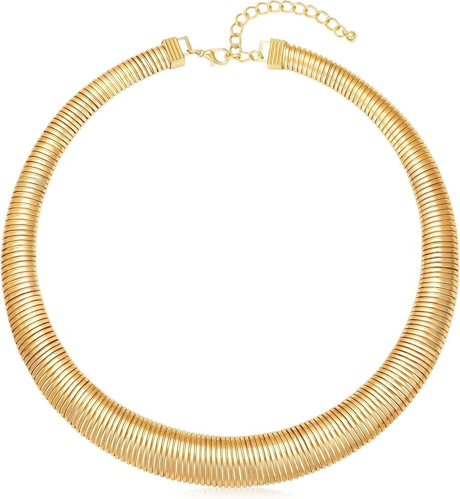 Chunky Gold Chain Statement Choker Necklace for Women Trendy, 14K Gold Plated Thick Snake Chain C... | Amazon (US)