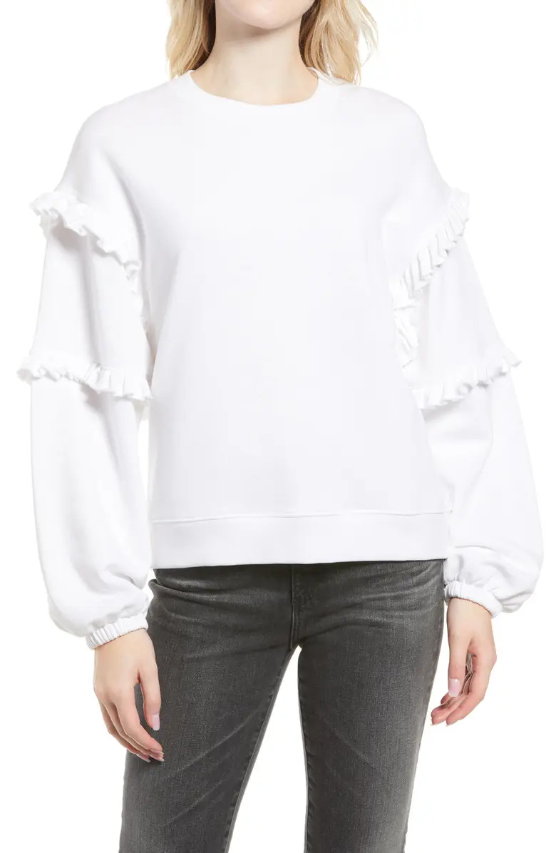 Evelyn Frill Balloon Sleeve Cotton Sweatshirt | Nordstrom | Nordstrom