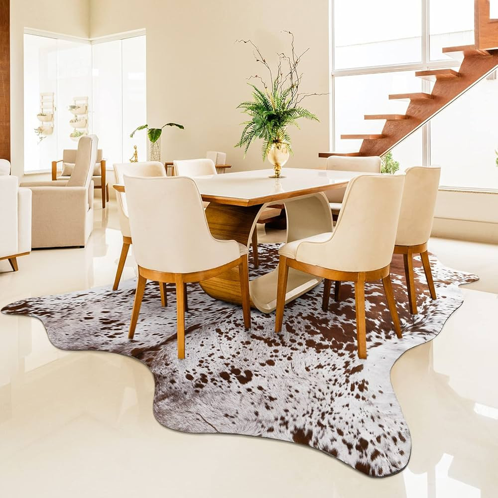 Easycozy Faux Cowhide Large Cow Print Rug - 5.2 x 6.3 Feet Thickened Elastic Rug for Bedroom, Liv... | Amazon (US)