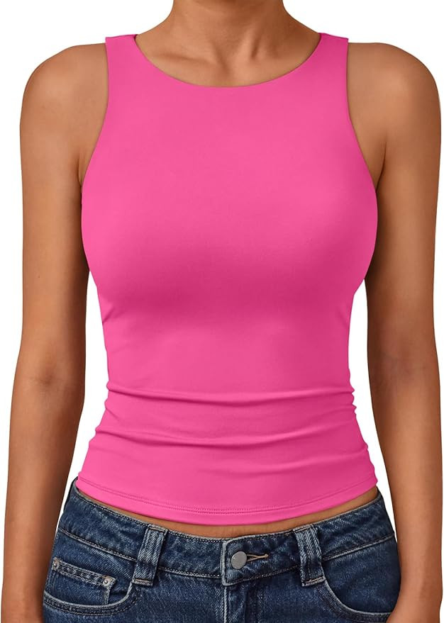 Trendy Queen Womens Double Lined Tank Top | High Neck Slim Fit Sleeveless Crop Workout Top, No-Br... | Amazon (US)