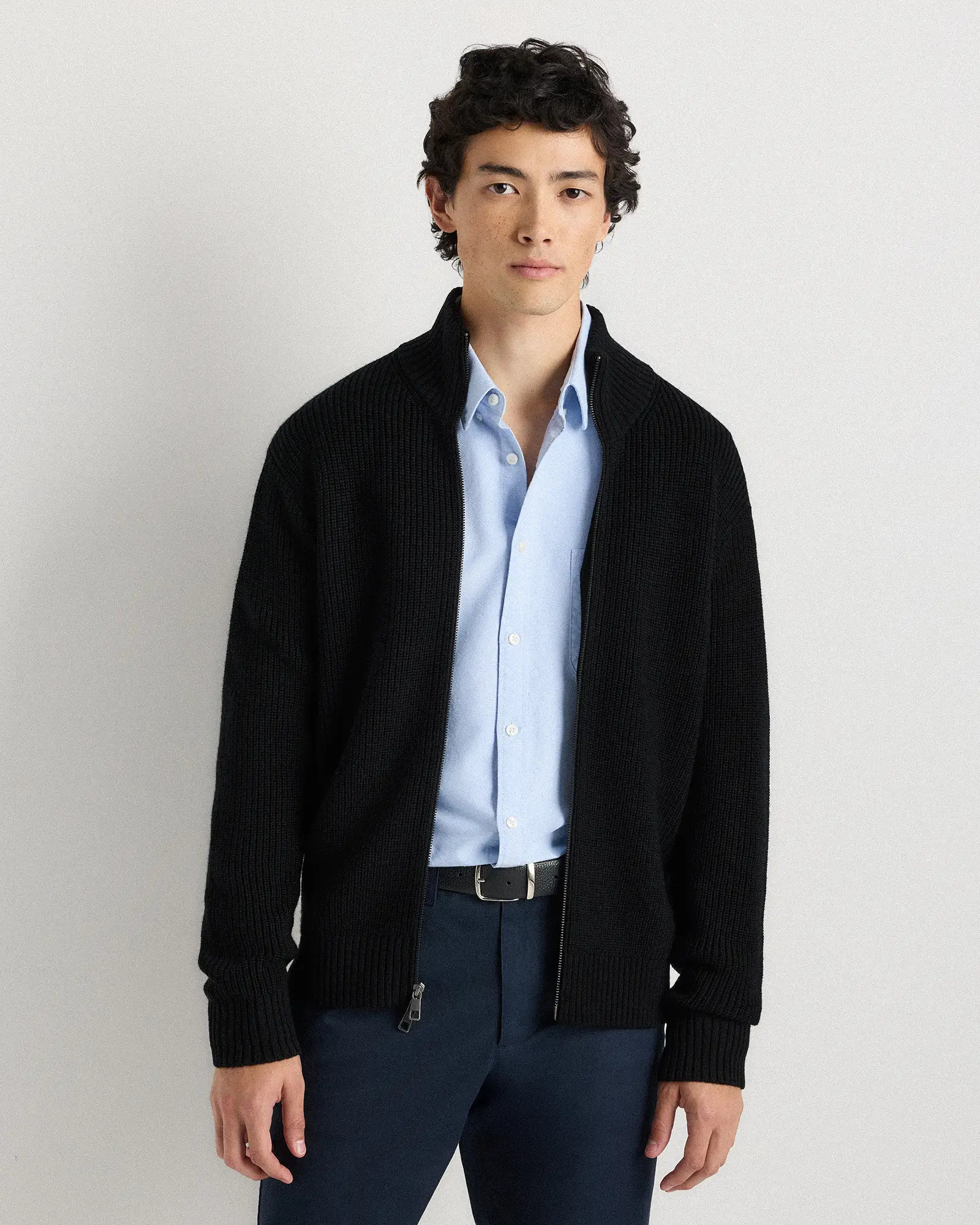 Australian Merino Wool Full Zip Sweater in Black | Quince