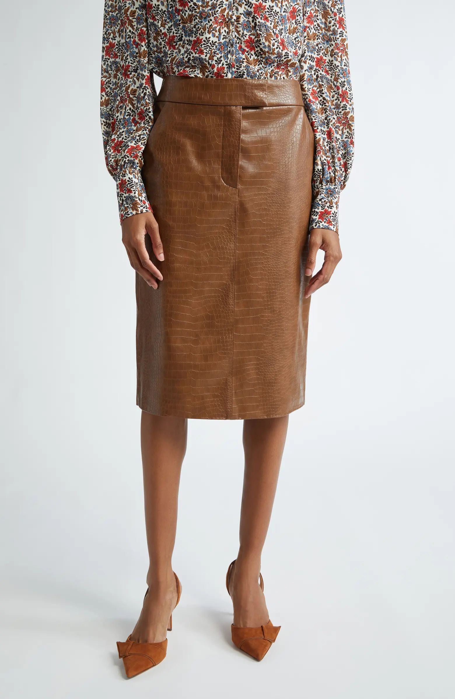 Veronica Beard Ascher Croc Embossed Faux Leather Skirt | Nordstrom | Nordstrom