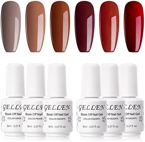 Gellen Fall Gel Nail Polish Kit, 6 Colors Brown Reds Gel Polish Set, Trendy Fall Winter Season Home/ | Amazon (US)