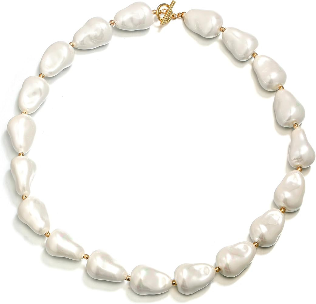 Flyonce Baroque Pearl/Shell Necklace for Women Chunky Dainty Irregular Large Cream Simulated Pearls Choker Necklaces Jewelry Gifts | Amazon (US)