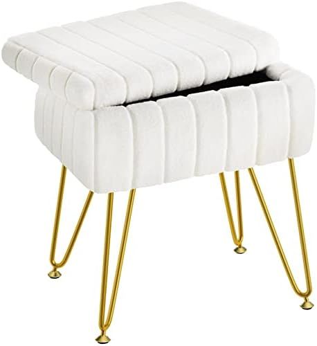 Greenstell Vanity Stool Chair Faux Fur with Storage, H:19.4" x L:15.7" W:11.8" Soft Ottoman 4 Met... | Amazon (CA)