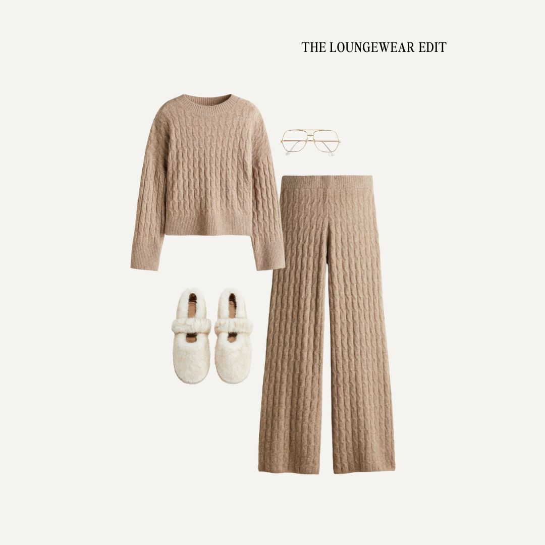 The perfect knitted co-ord! 

Matching set, comfy outfit, working from home outfit, cable knit, knitwear, slippers 

 #LTKuk #LTKautumn #LTKwinter