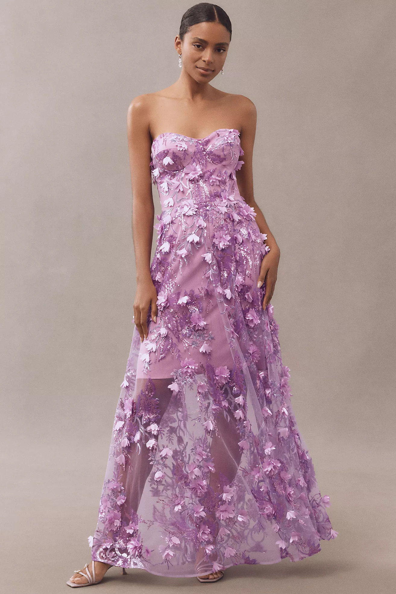 Dress The Population Melissa Strapless Sequin Floral Appliqué Maxi Dress | Anthropologie (US)