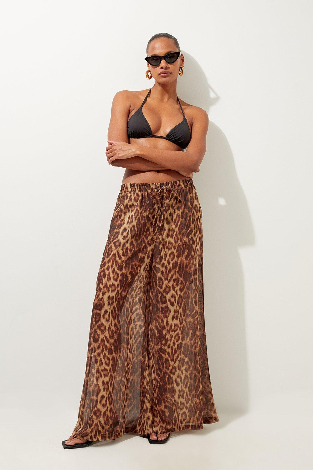 Cheetah Print Georgette Beach Trousers | Karen Millen UK + IE + DE + NL
