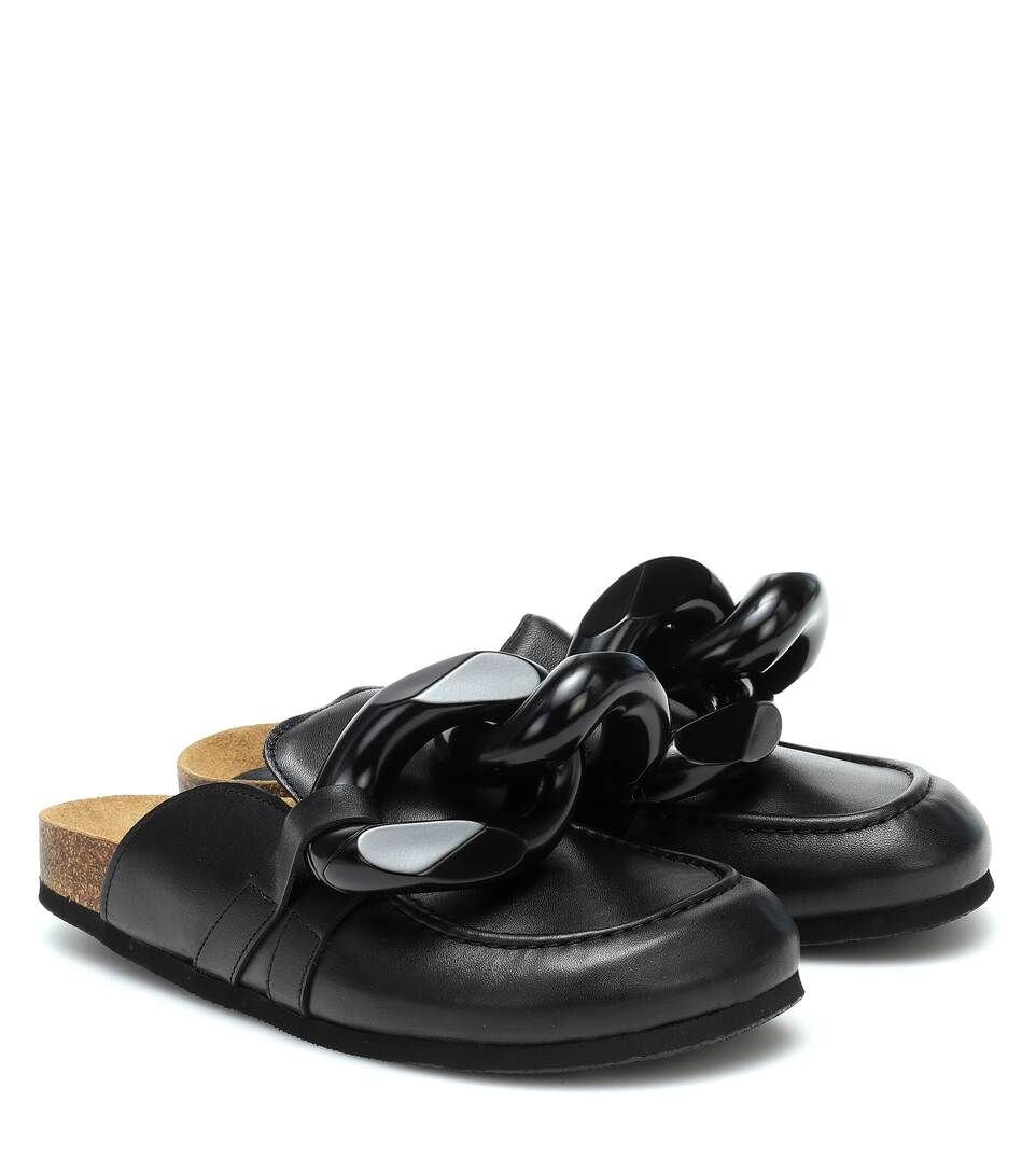 Chain-trimmed leather slippers | Mytheresa (DACH)