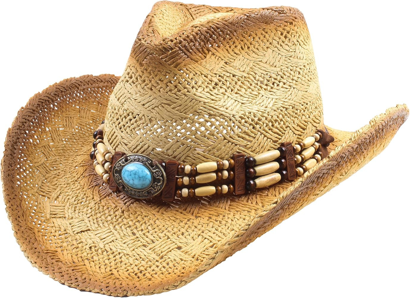 Queue Essentials Men & Women's Woven Straw Cowboy Cowgirl Hat Western Outback w/Wide Brim | Amazon (US)