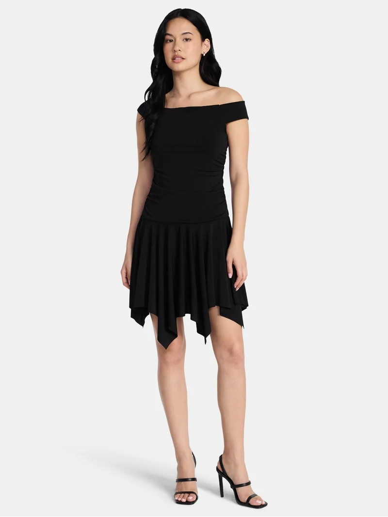 Madden NYC Women\u2019s Off-the-Shoulder Mini Dress with Sharkbite Hem, Sizes XXS-XXL | Walmart (US)