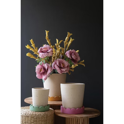 Handcrafted Scalloped Clay Planters – Set of 3 – 11" Tall Pottery Decor by Kalalou | Target