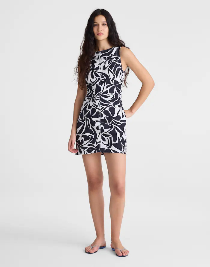 Boatneck Shirred Mini Dress in 100% Linen | Madewell