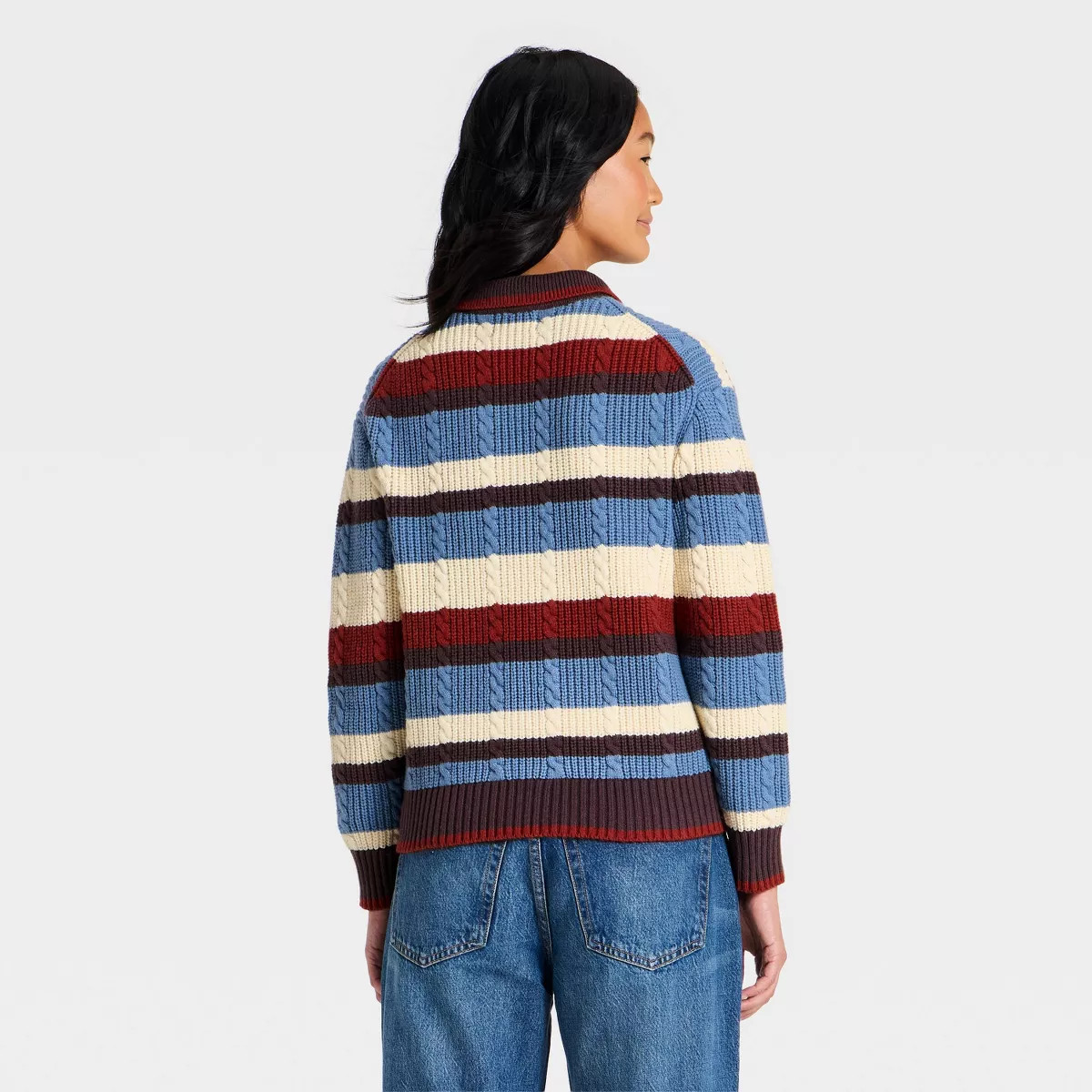 Women's Cable Collared Pullover Sweater - Universal Thread\u2122 Multi Striped S | Target