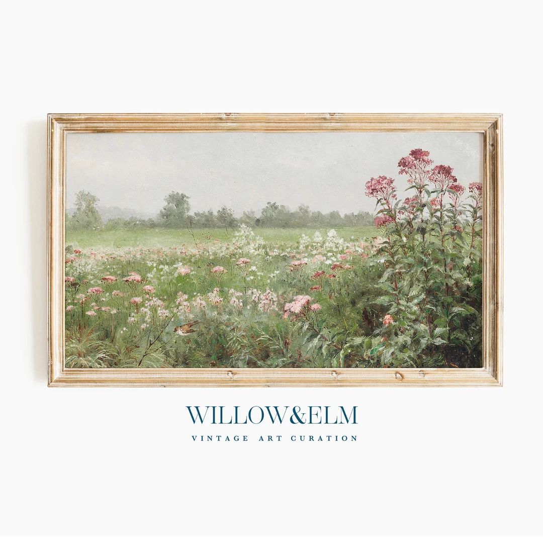 Samsung Frame TV Art Spring | Pink Wildflower Field | Flower Meadow | Vintage Painting | Digital ... | Etsy (US)