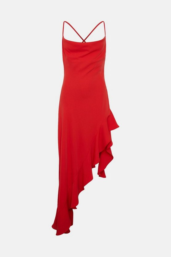 Soft Tailored Cami Cowl Neck Ruffle Hem Dress | Karen Millen UK & IE