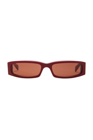 Gucci Rectangle Sunglasses in Burgundy & Brown - Burgundy. Size all. | FWRD 