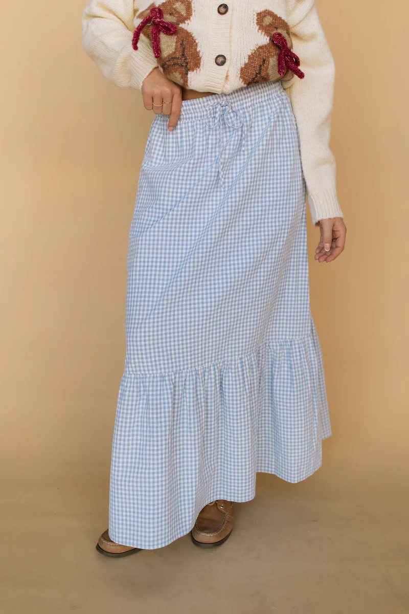 Selene Gingham Skirt in Blue | Henly