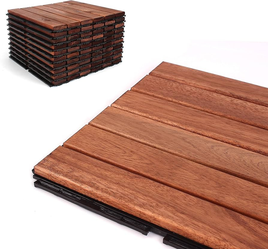 Deck Tiles - Patio Pavers - Acacia Wood Outdoor Flooring - Interlocking Patio Tiles - 12"x12" (20 Pa | Amazon (US)