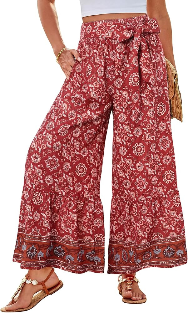 GRACE KARIN Women's 2026 Summer Wide Leg Palazzo Pants Elastic High Waisted Boho Casual Flowy Bea... | Amazon (US)