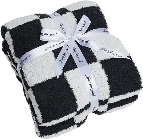 Fuzzy Blanket Black Checkered Blanket Decorative Plaid Blanket - Super Soft Warm Cozy Reversible ... | Amazon (US)
