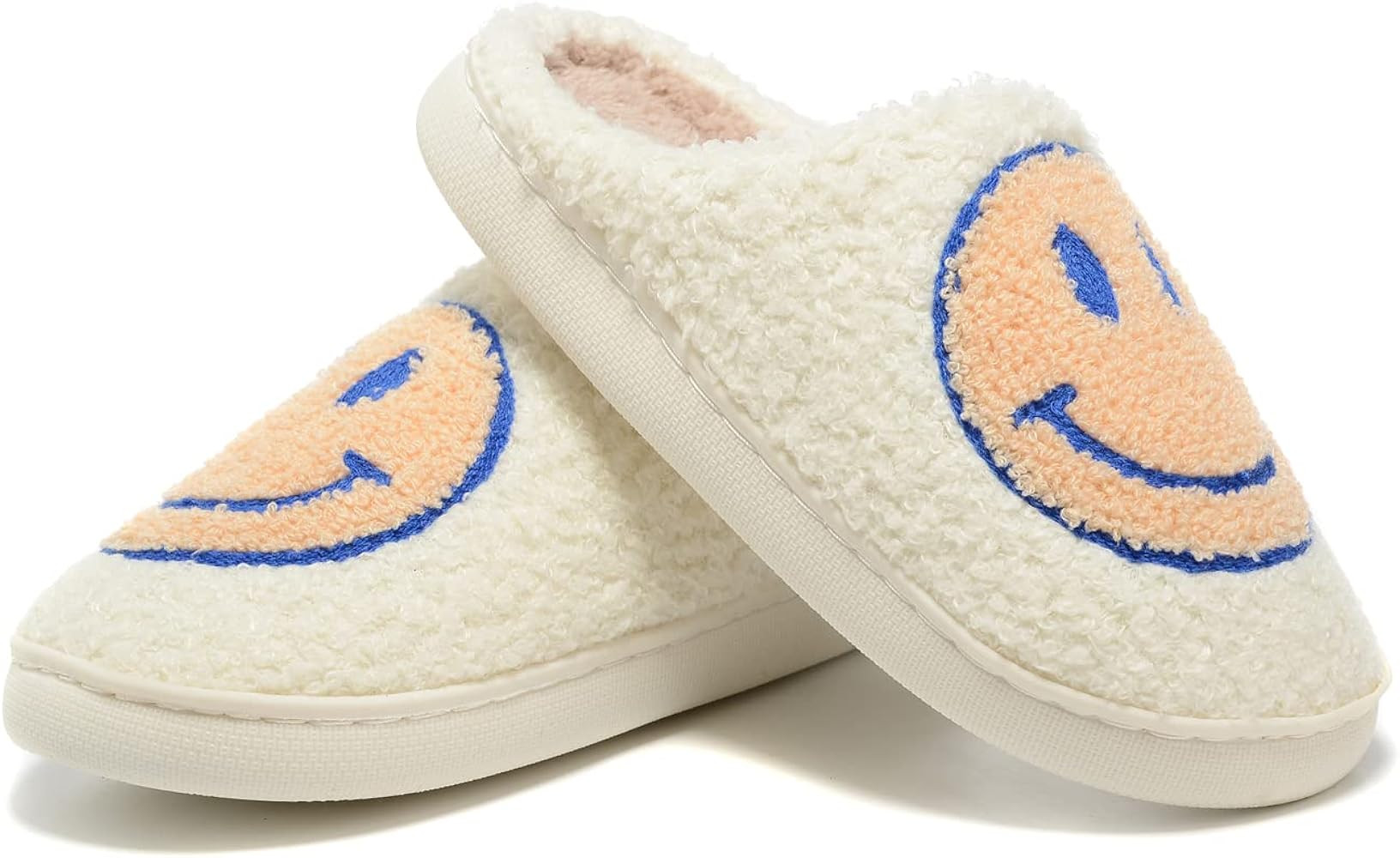 Women Men Retro Fuzzy Face Slippers Retro Soft Fluffy Warm Home Non-Slip Couple Style Casual Smil... | Amazon (US)