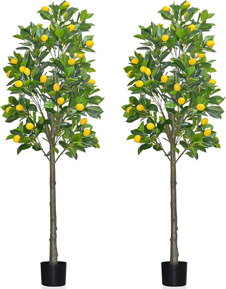 Set of 2 5.2FT Tall Faux Lemon Trees Indoor - Large Artificial Silk Plants and Fruits Evergreen f... | Amazon (US)