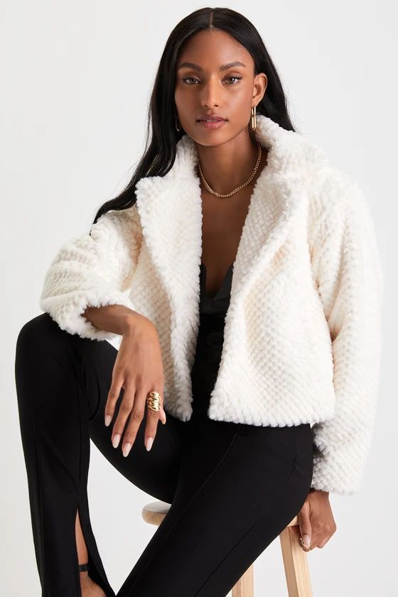 Cozy Elegance Cream Faux Fur Textured Collared Jacket | Lulus (US)