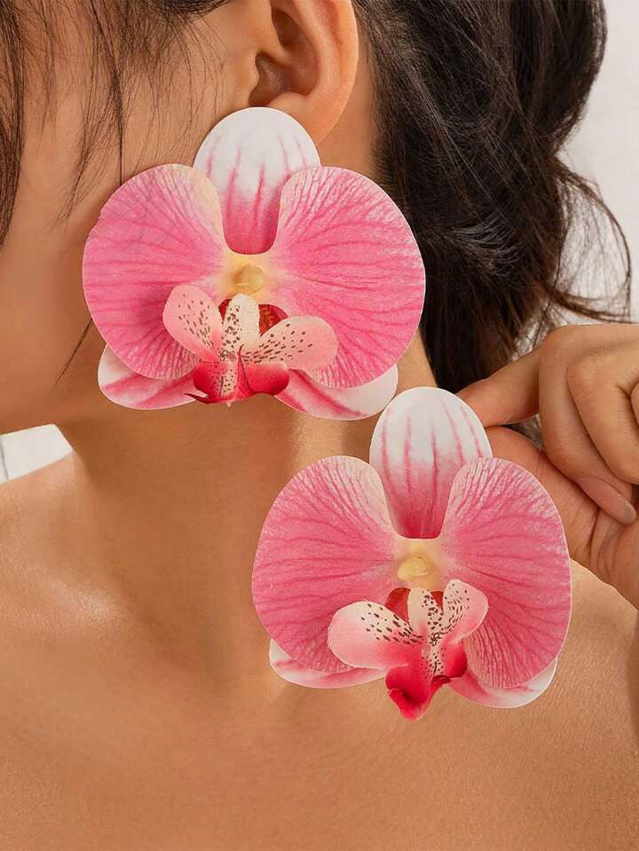 1pair European And American Style Personalized Exaggerated Butterfly Orchid Flower Earrings, Tren... | SHEIN