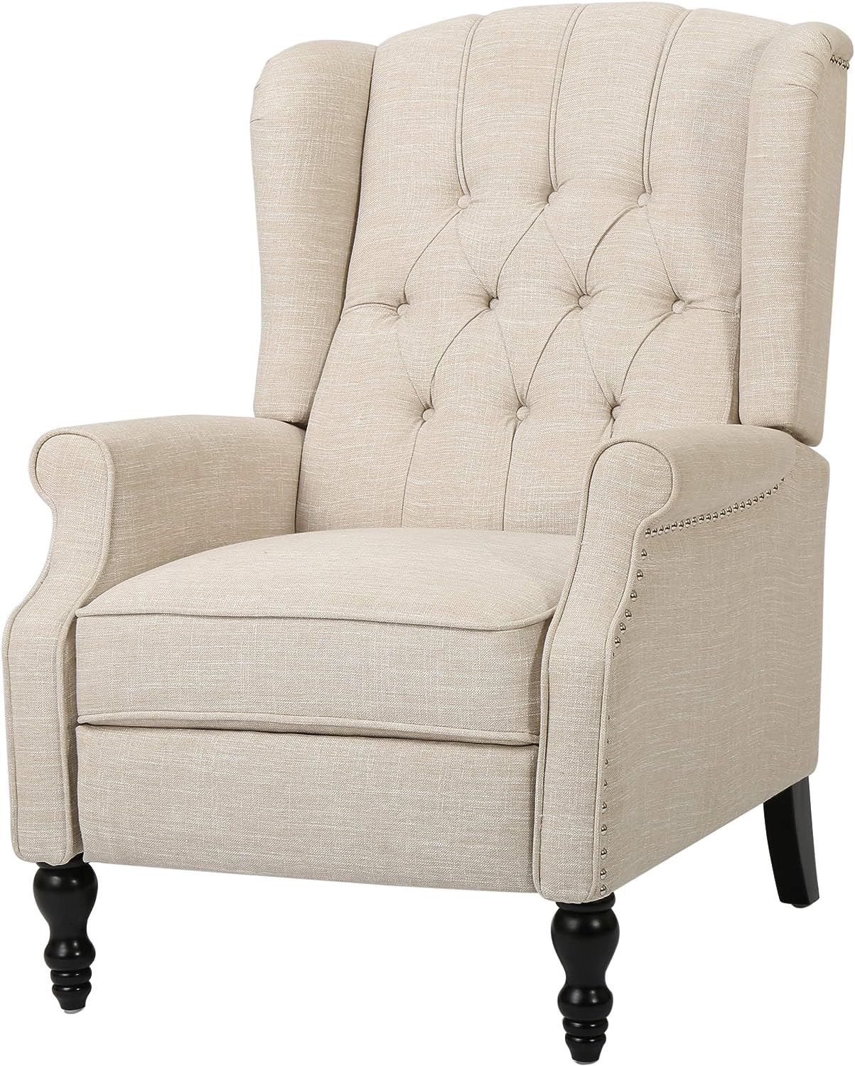 GDF Studio Elizabeth Tufted Fabric Recliner, Vintage Reclining Reading Armchair, Light Beige | Amazon (US)