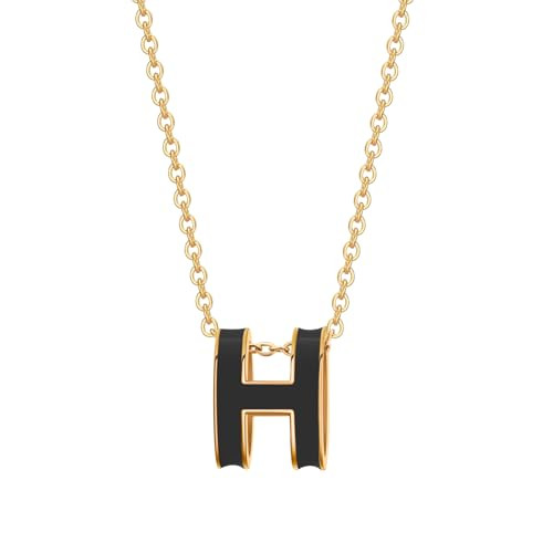 DAINTYLS Dainty Gold Necklace for Women Classical H Necklace Enamel Color Necklace 18K Gold Plated Necklace Elegant jewelry for women (Gold-Black) | Amazon (US)