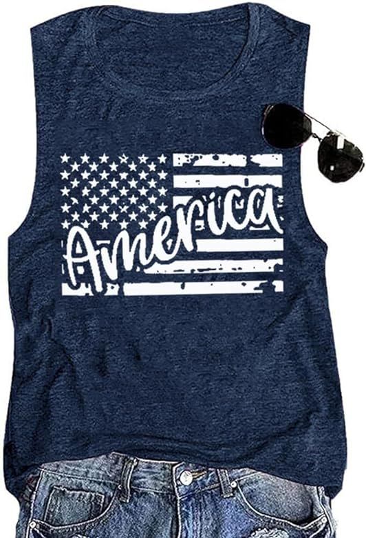 American Flag Tank Tops Women Patriotic Shirt USA Flag Stars Stripes Print Shirts 4th of July Indepe | Amazon (US)