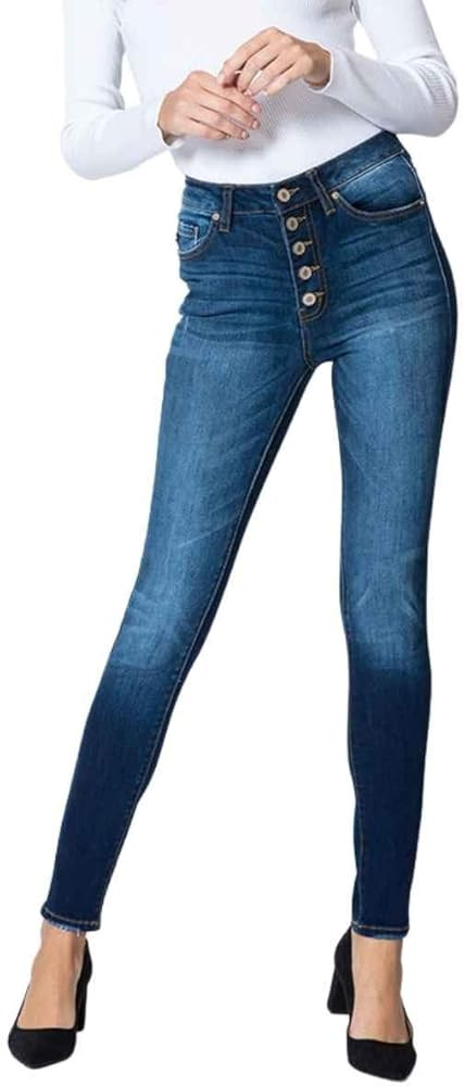 Kan Can Women's High Rise Button Fly Distressed Super Skinny Jeans | Amazon (US)