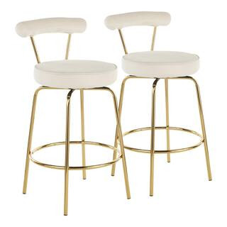 Lumisource Rhonda 26 in.Cream Velvet and Gold Metal Glam Counter Stool (Set of 2) B26-RHONDA AUCR... | The Home Depot