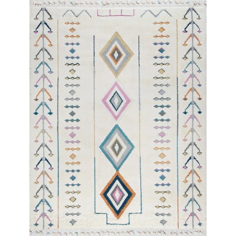 Geometric Shag Cream Area Rug | Wayfair North America