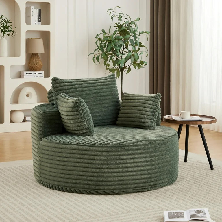 Leumius Oversized Round Chair Lounge Chaise Indoor,50" Upholstered Corduroy Deep Seat Single Clou... | Walmart (US)