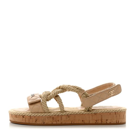 CHANEL Cord Lambskin Quilted Logo Sandals 40 Beige | FASHIONPHILE (US)