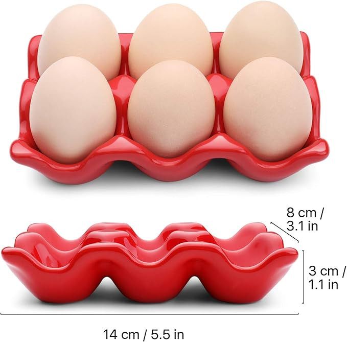 Flexzion Ceramic Egg Holder for Fridge - 6 Cups Egg Tray Half Dozen Porcelain Container Keeper St... | Amazon (US)
