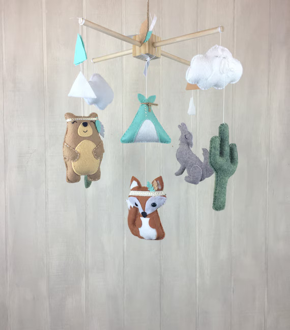 Baby mobile - tribal mobile - fox mobile - coyote mobile - bear mobile - tribal nursery - cactus ... | Etsy (US)