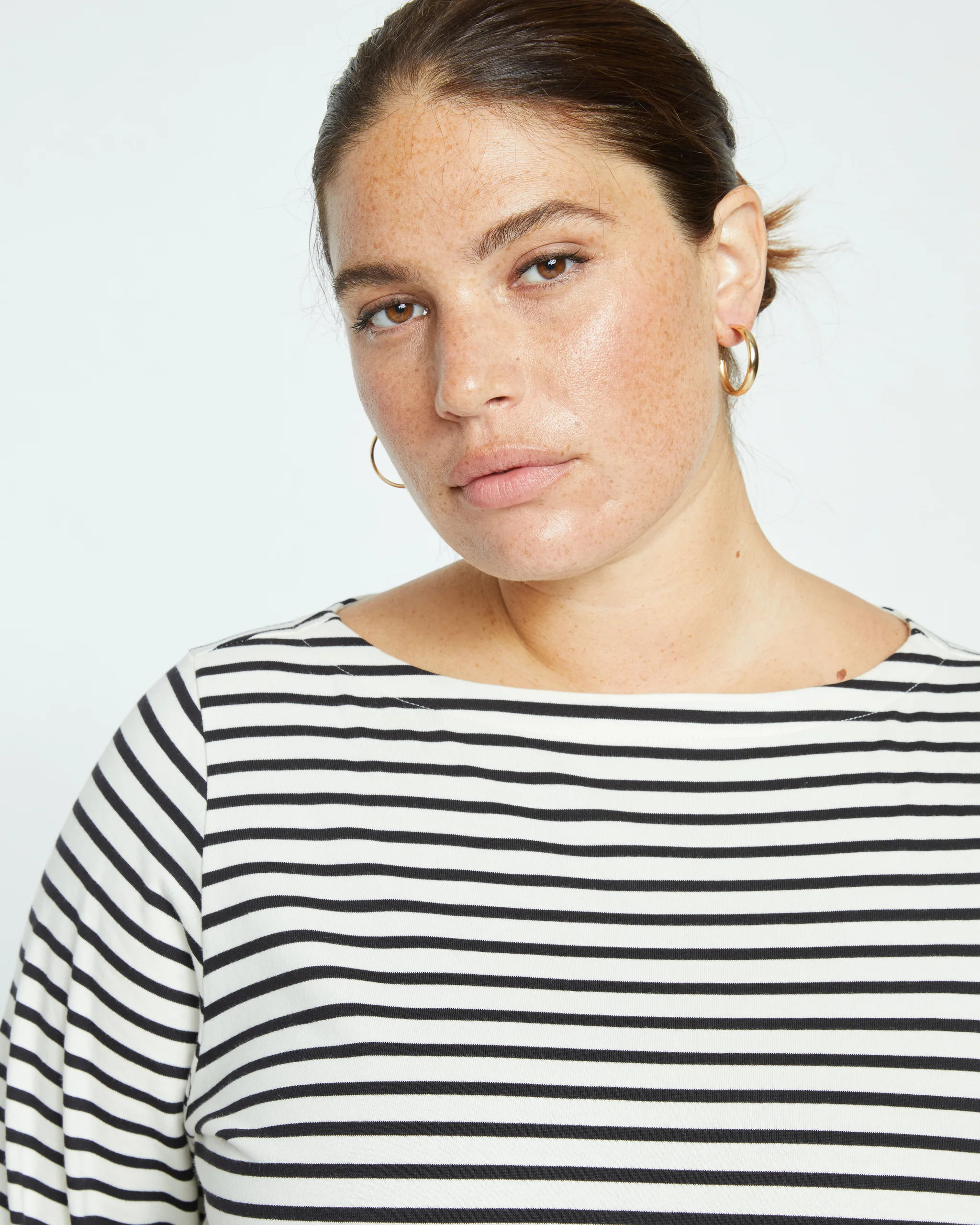 Belle Breton-Stripe Compact Jersey Tee - Ecru/Black Stripe | Universal Standard