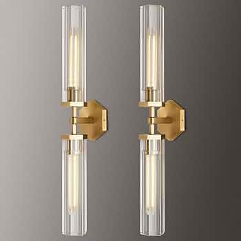 Crystal Bathroom Vanity Wall Sconces Set of Two Gold Modern Sconces Wall Lighting, 28.5in Brass V... | Amazon (US)