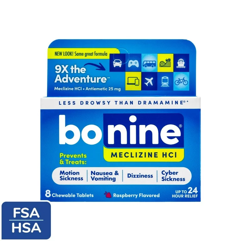 Bonine Motion Sickness and Nausea Relief, Chewable Tablets, Raspberry, 8 Count | Walmart (US)
