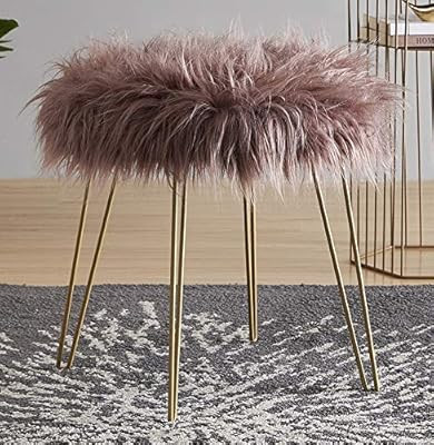 Ornavo Home Modern Contemporary Faux Fur Round Ottoman Foot Rest Stool/Seat with Gold Metal Legs ... | Amazon (US)