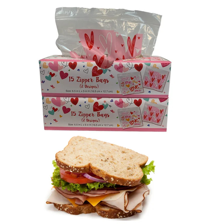 Valentine's Day Zipper Sandwich Bags (Pack of 2, 30 Bags Total) | Walmart (US)