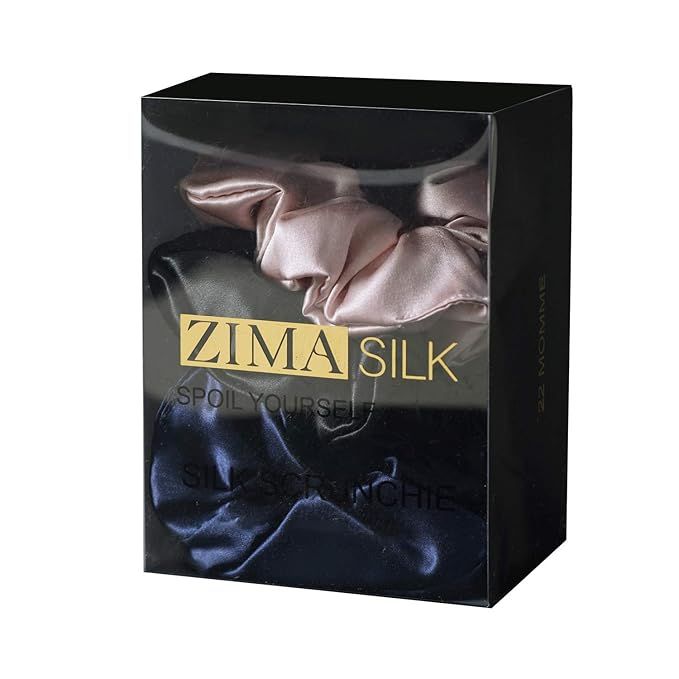 ZIMASILK 22Momme Silk Scrunchie Set - Navy Blue, Black, Beige - 100% Pure Mulberry Silk Scrunchie... | Amazon (US)