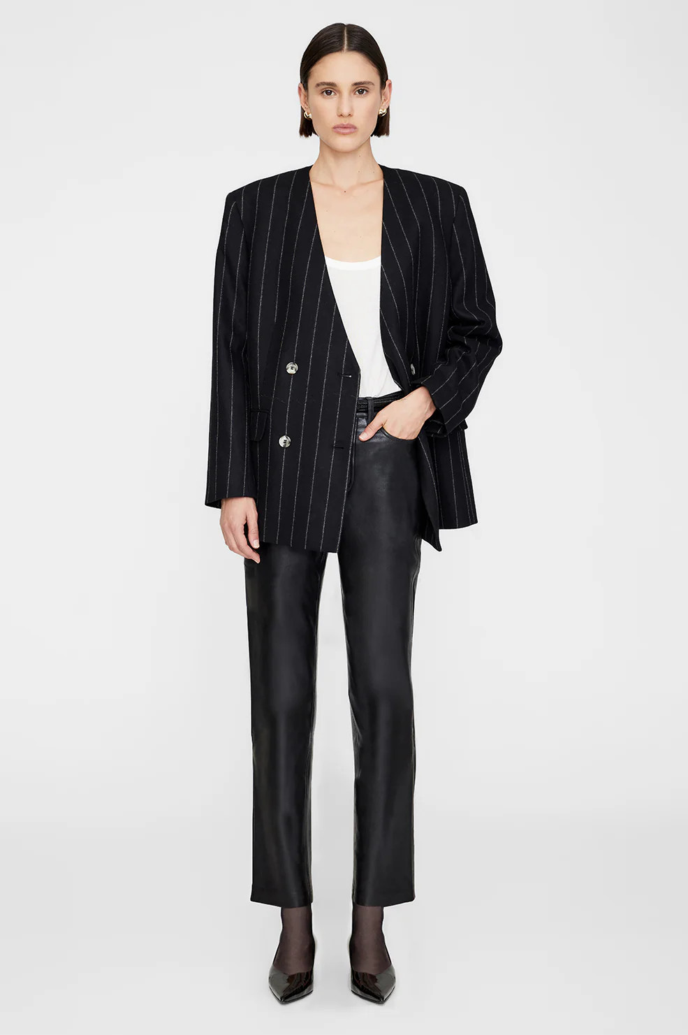 Maron Blazer - Dark Grey Pinstripe | Anine Bing