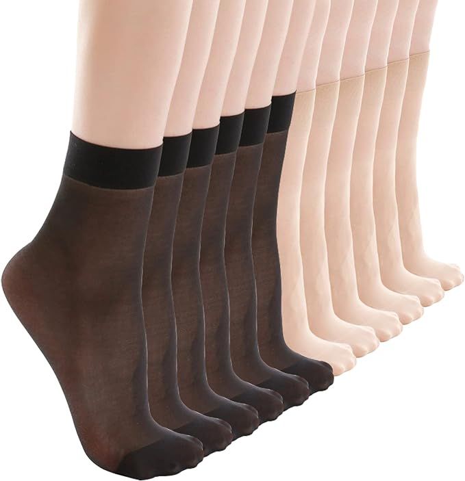 ZIHUA 12 Pairs Nylon Pop Socks for Women Ankle High, 15 Denier Reinforced Toes Silk Sheer Socks W... | Amazon (UK)